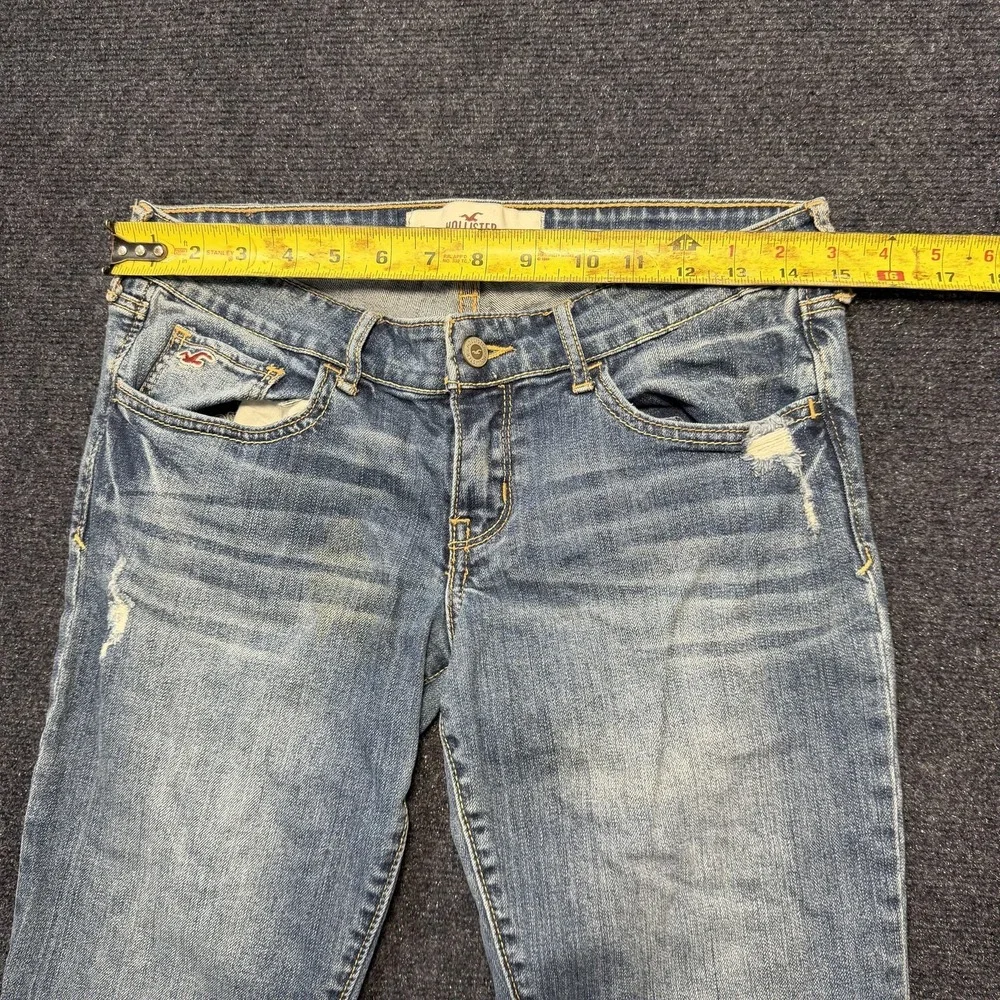 Hollister Capri Jeans Womens 7 Medium Wash Blue Distressed Cuffed Stretch Denim